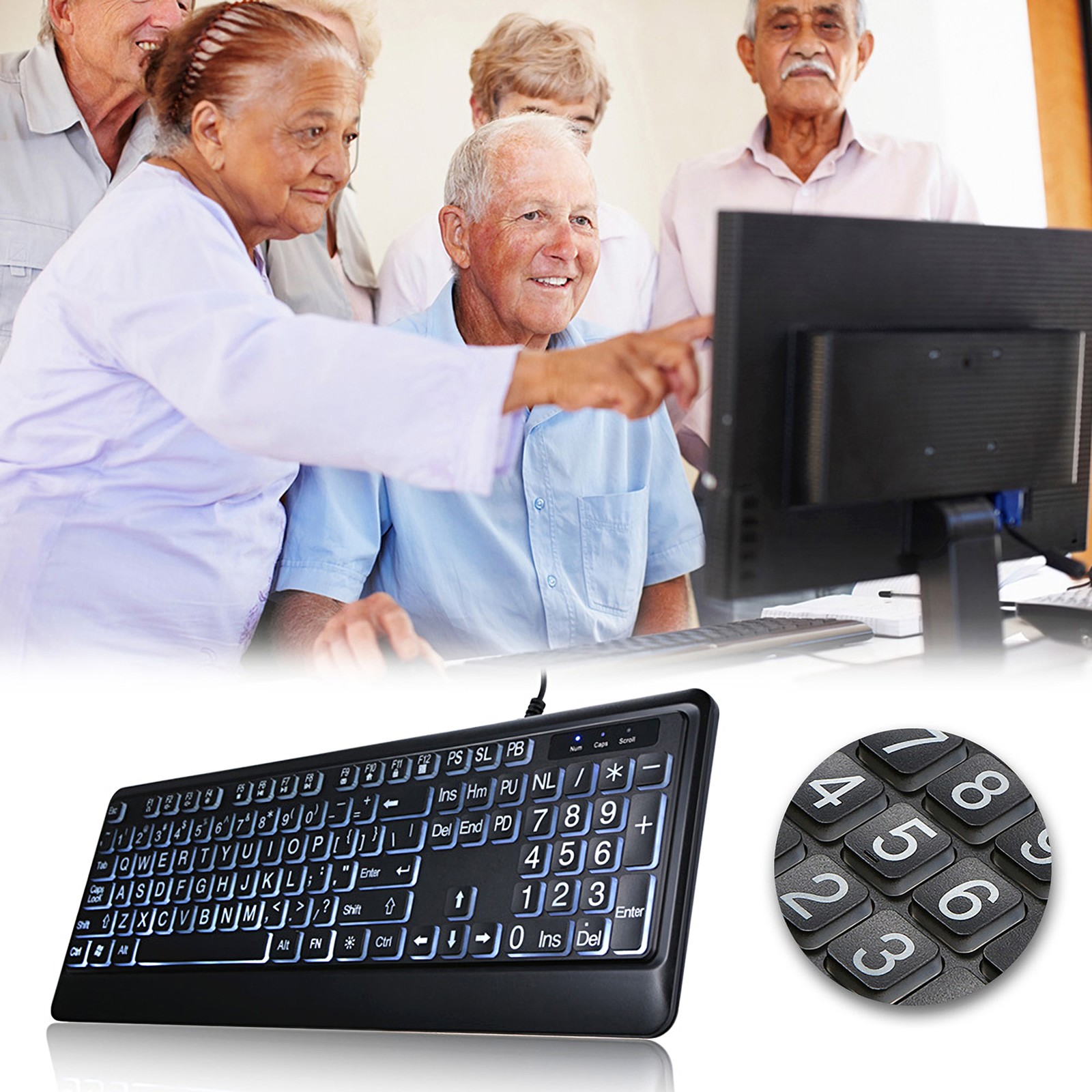 104 Keys Wired Keyboard USB Interface  1.5M Cable Large Print Backlit p0d2