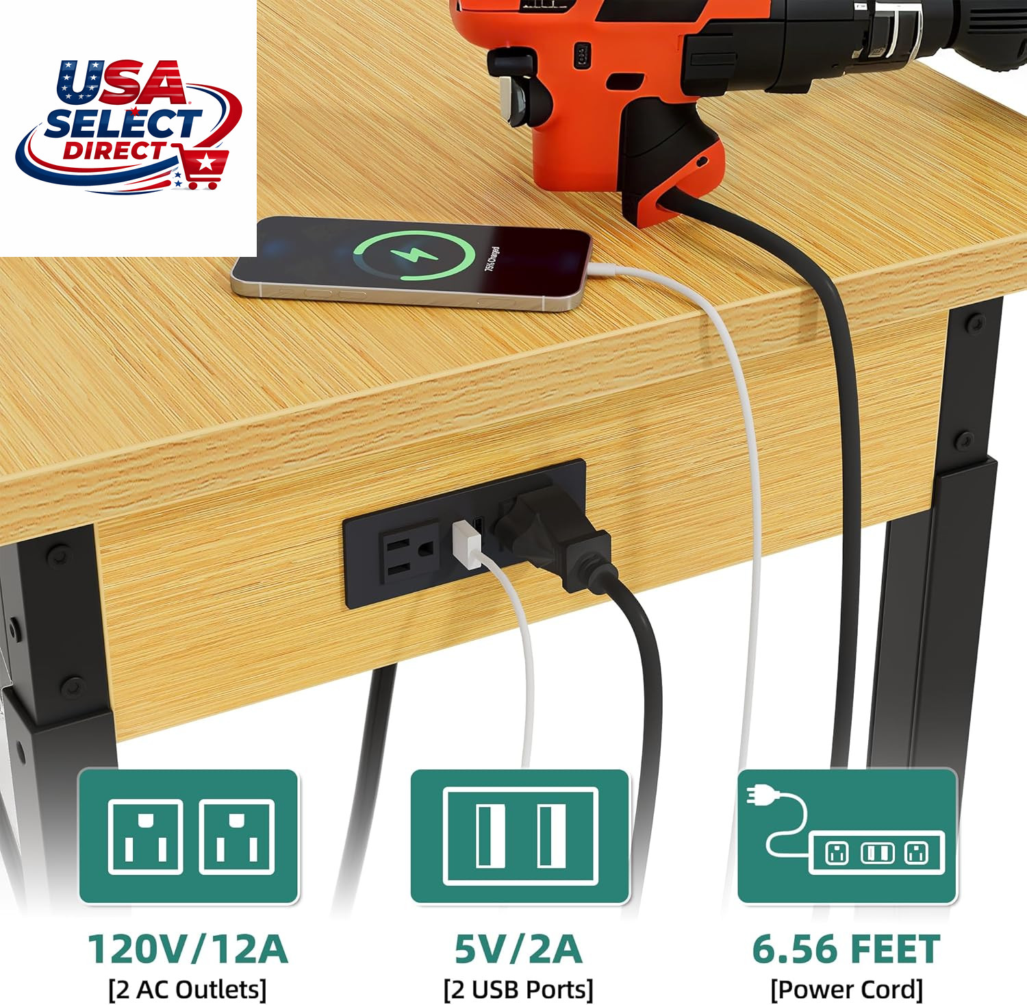 48" Adjustable Workbench with Pegboard, Wheels, 1600 LB Capacity