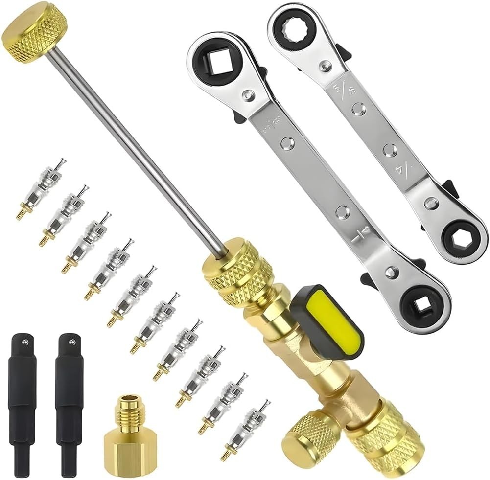 HVAC Wrench Tool AC Schrader Valve Core Remover Set 1/4 and 5/16 Port Installer