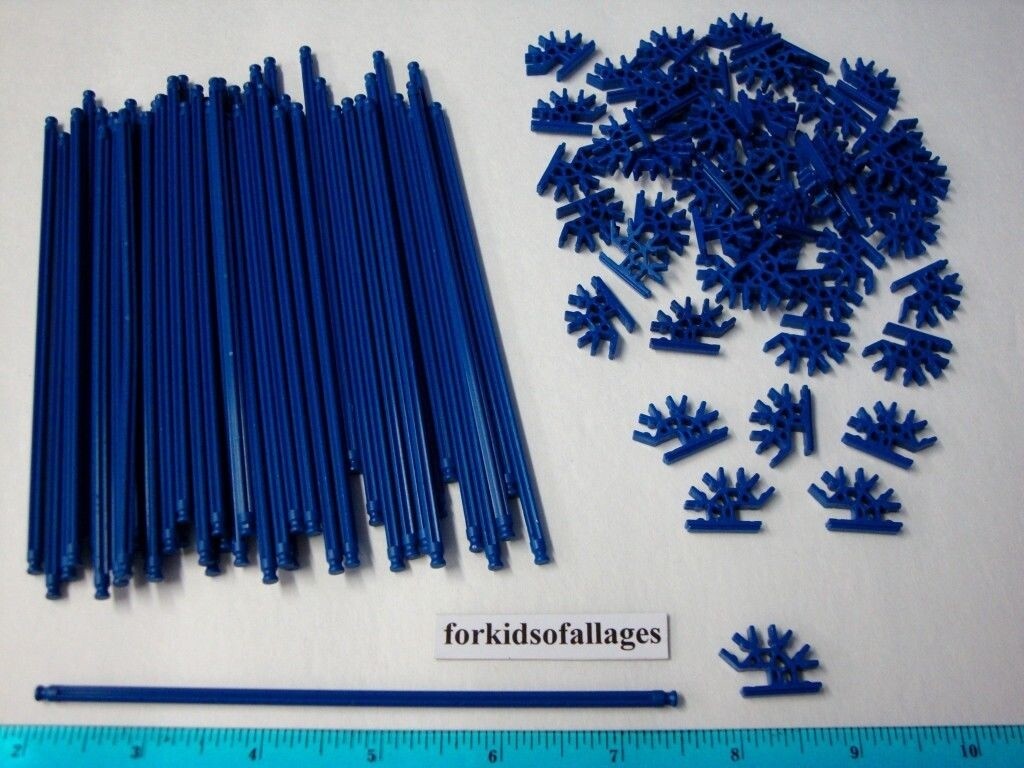 MICRO KNEX Royal Blue 5 1/2" Rods & Connectors 50 Ea=100 Mini Parts / Pieces Lot