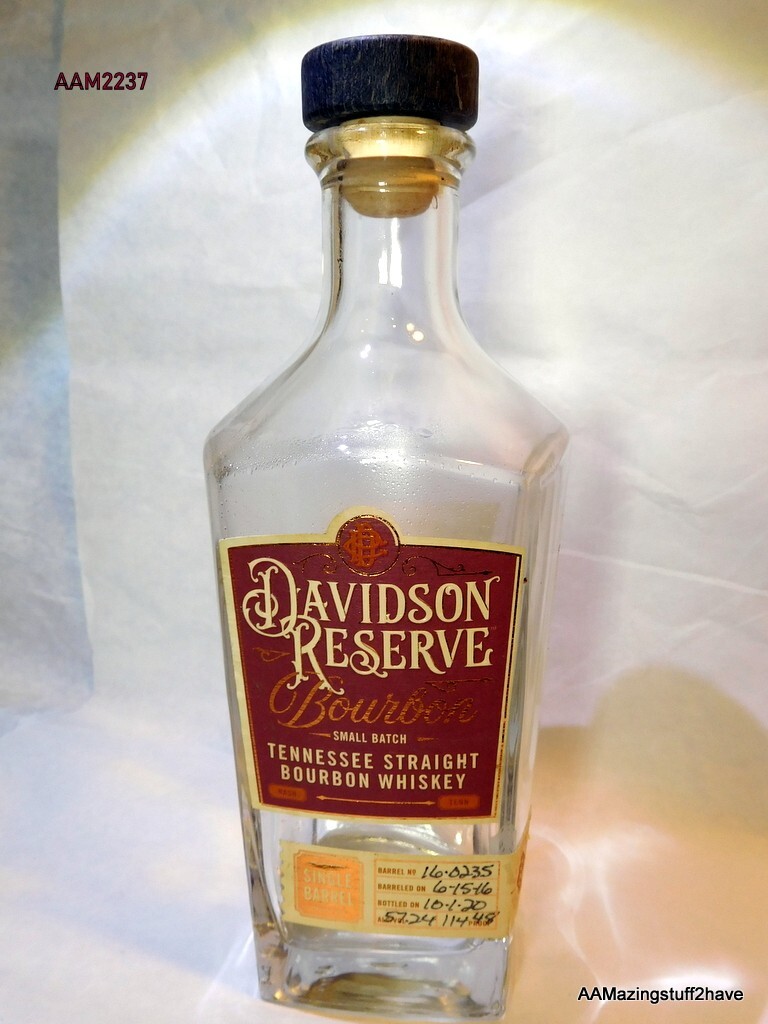 Davidson Reserve Glass Bourbon EMPTY Bottle 750ml with Wooden Cork 9.5" Clear
