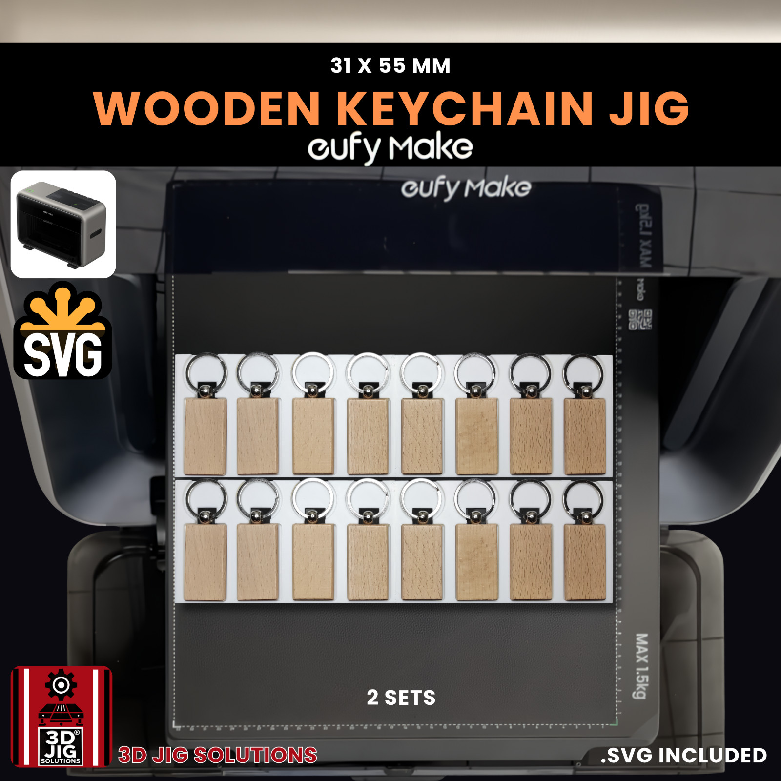 EufyMake E1 UV Printer Jig | Rectangle Wood Keychain Template