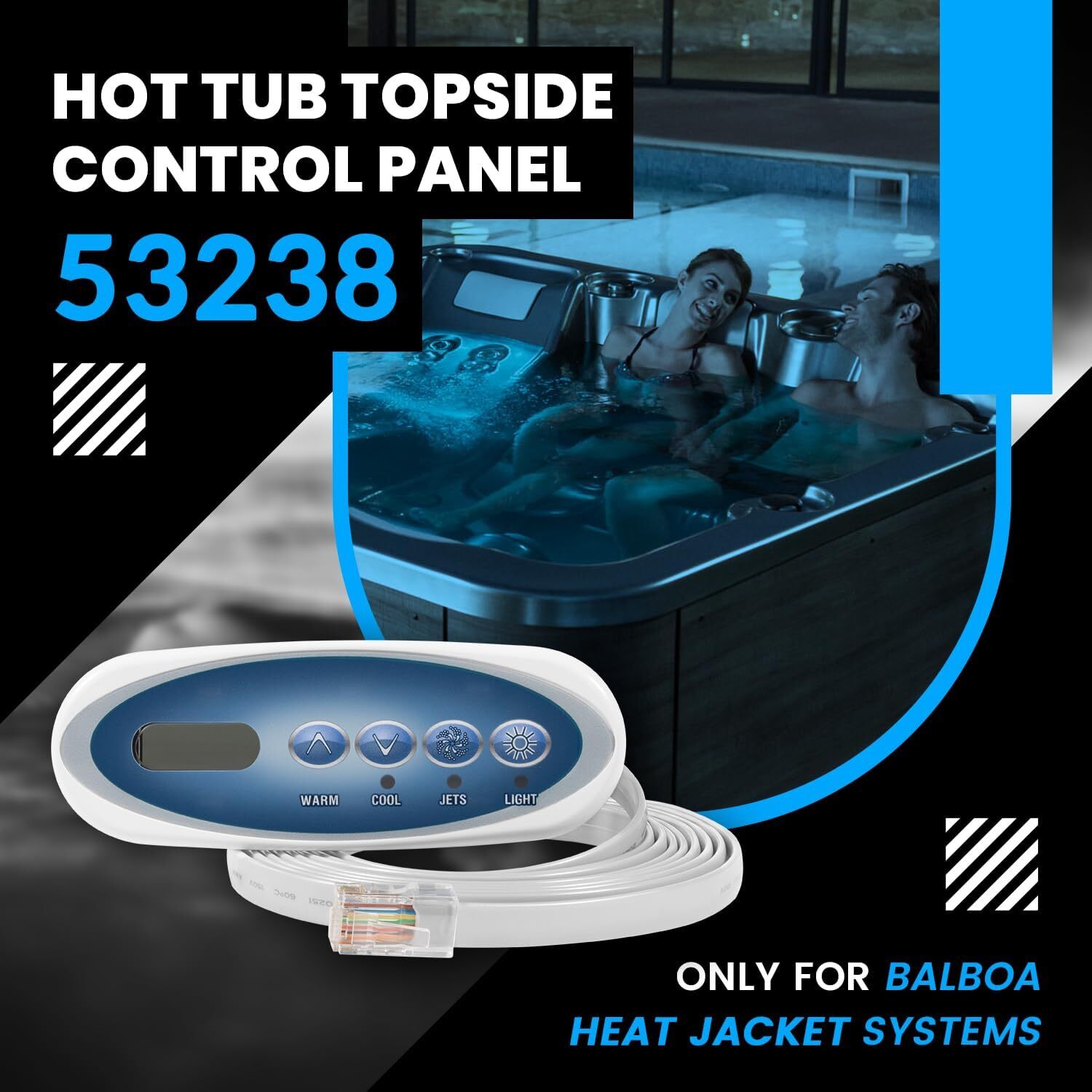 Replace Balboa 53238 Topside Control Panel 4-Button for Mini Oval Heat Jacket 7'