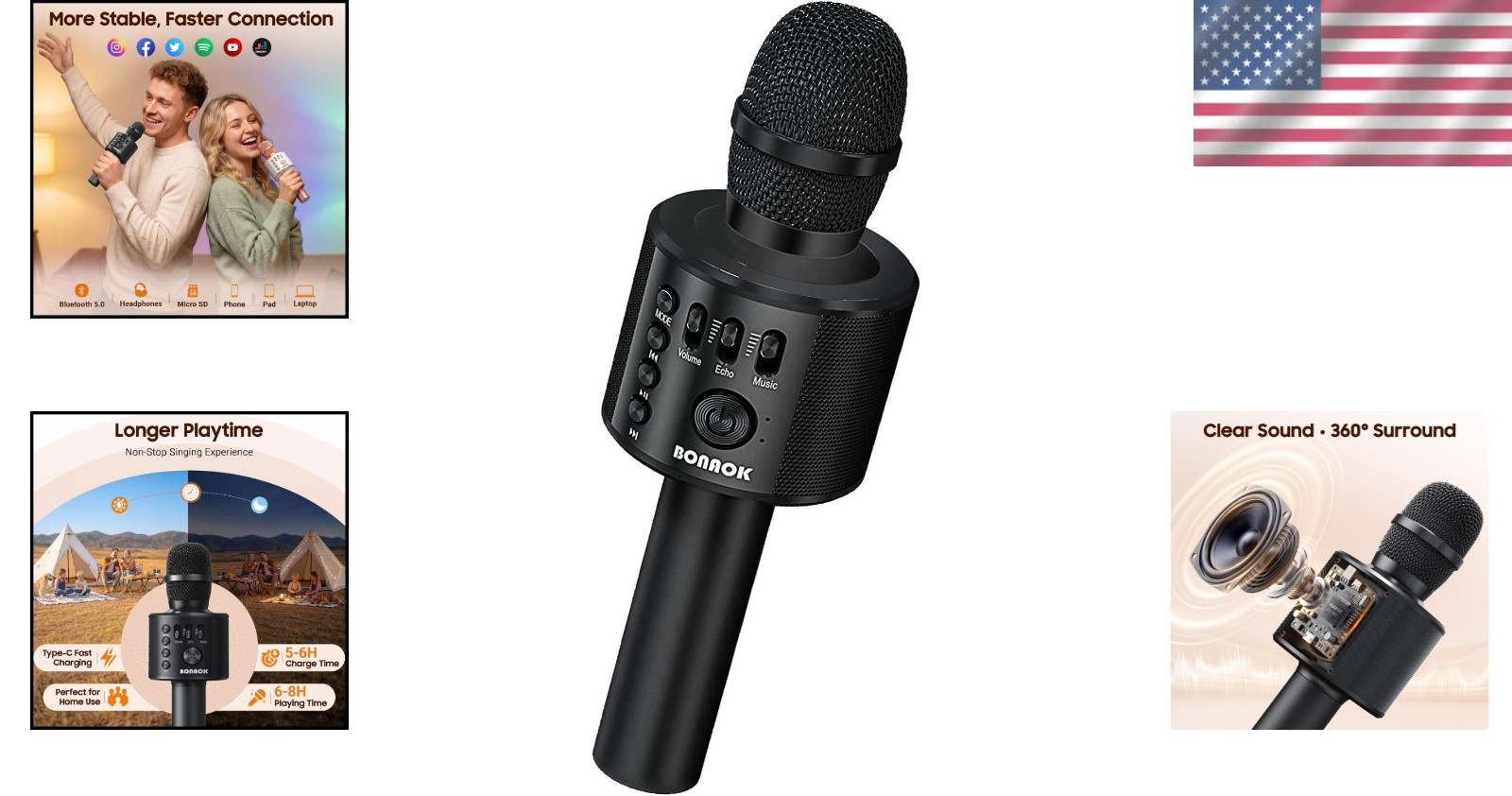 Wireless Bluetooth Karaoke Microphone 3-in-1 Portable Speaker for Parties