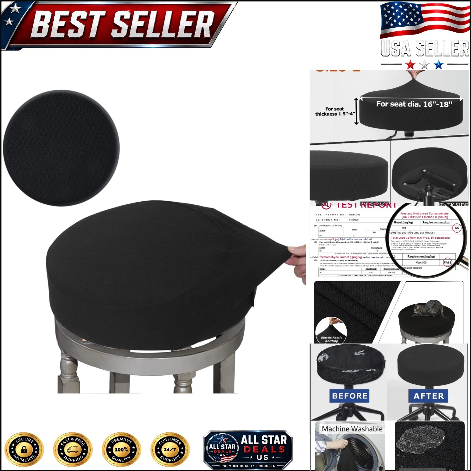 Machine Washable Bar Stool Cushion Cover, Stretchy Jacquard for 16-18” Inches