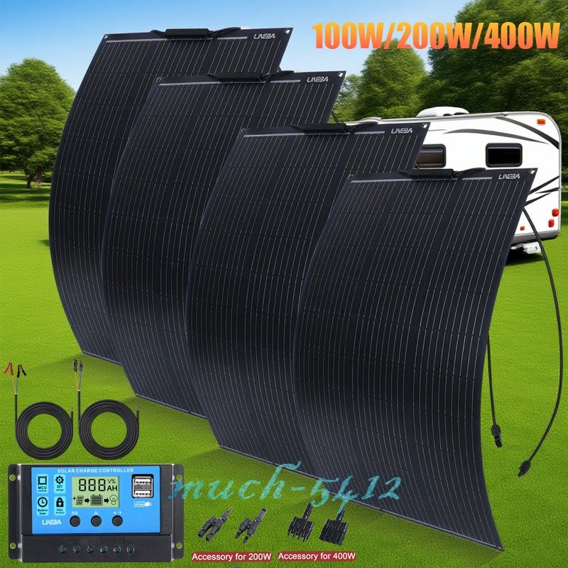 400W 200W 100W Solar Panel N-Type Mono 18V Roof RV Off Grid Charge w/ Controller