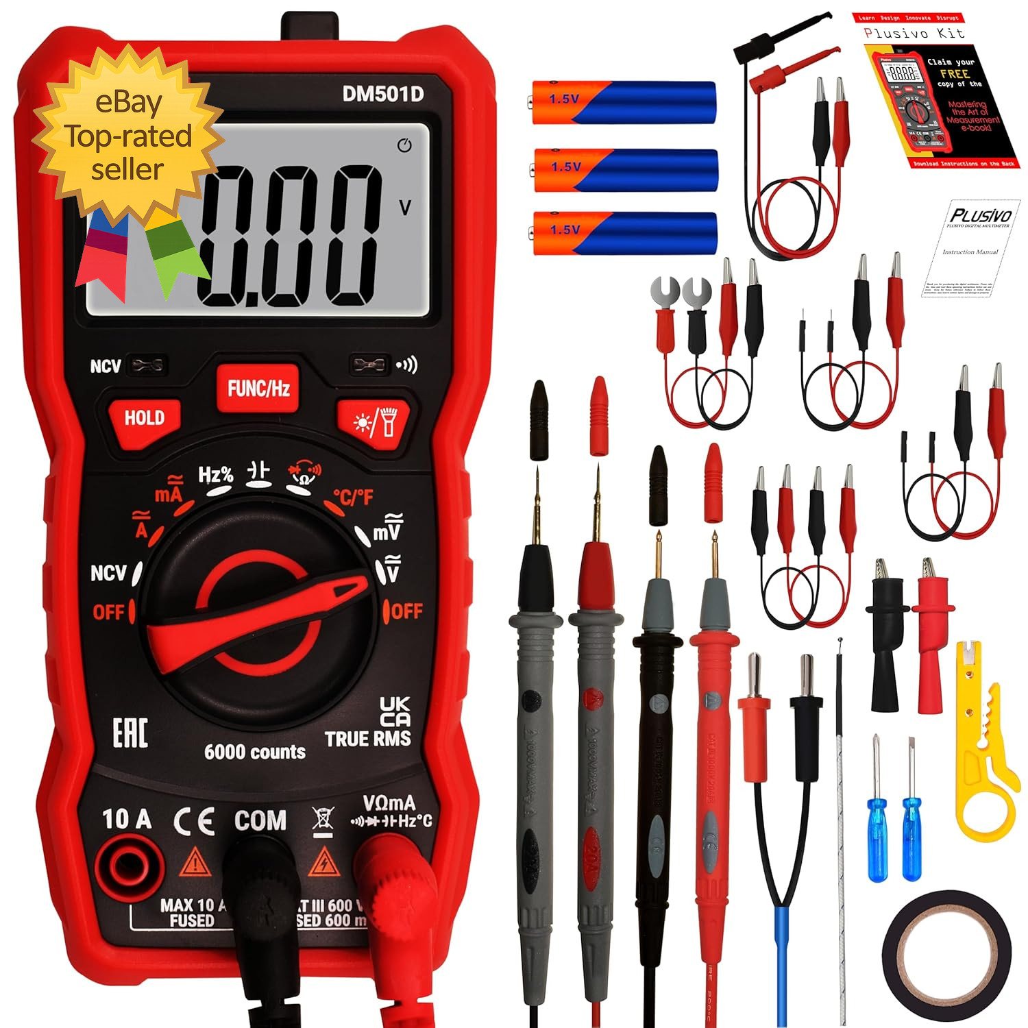 Multimeter 6000 Counts Digital Multimeter Auto Ranging TRMS AC DC Voltmeter Ohm
