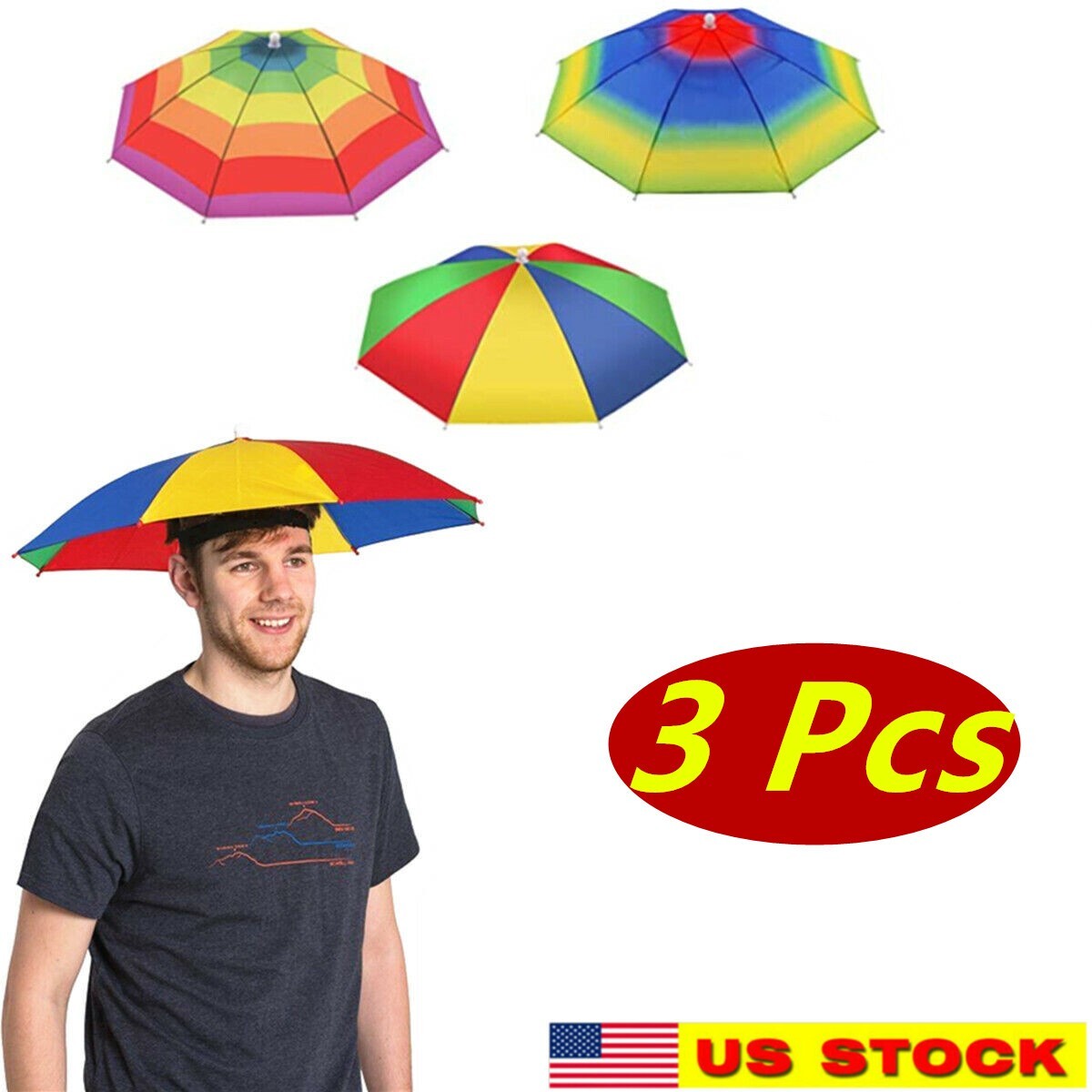 3x Outdoor Foldable Sun Umbrella Hat Golf Fishing Camping Headwear Cap Head Hat