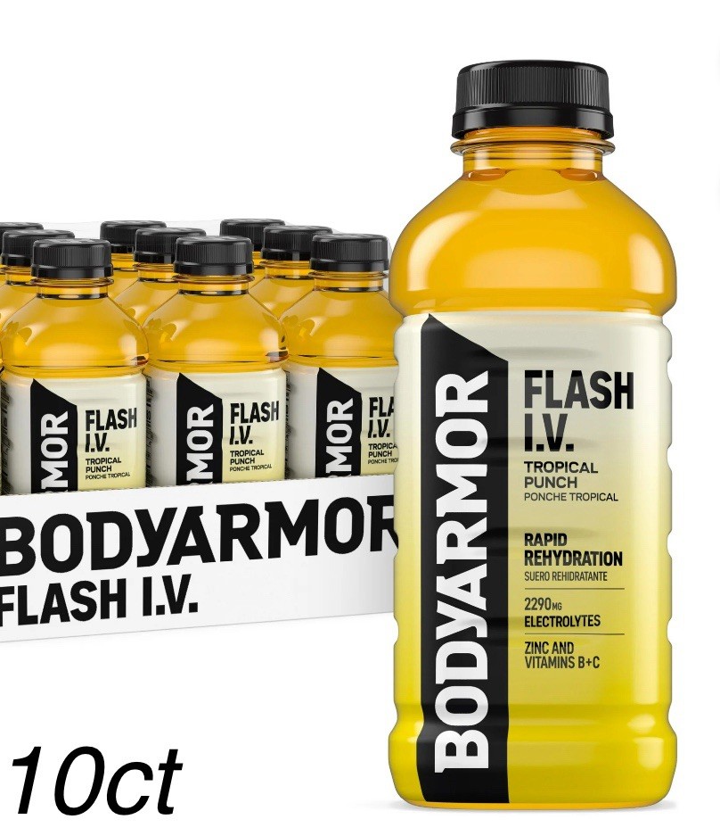 10 Pack BODYARMOR Flash I.V. Tropical Punch Electrolyte Sports IV Drink, 20oz