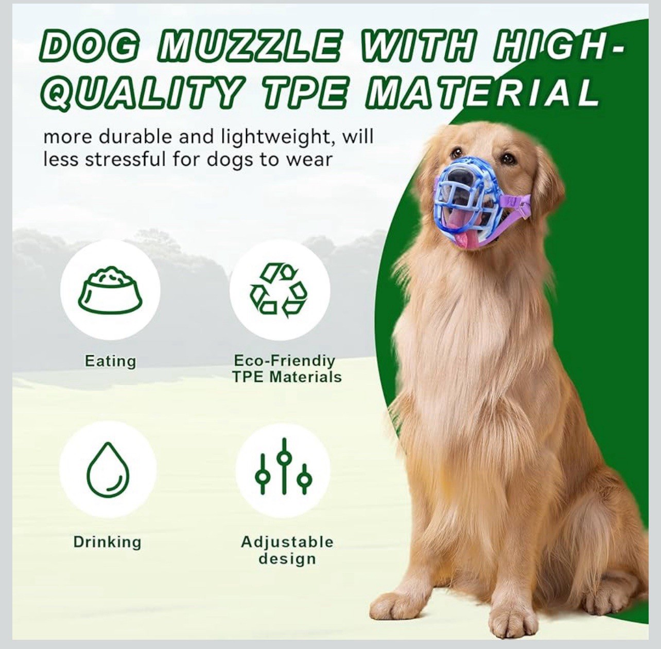 Dog Muzzle Basket Anti Biting-Lightweight Allows Drinking-Snout Size 14-15”