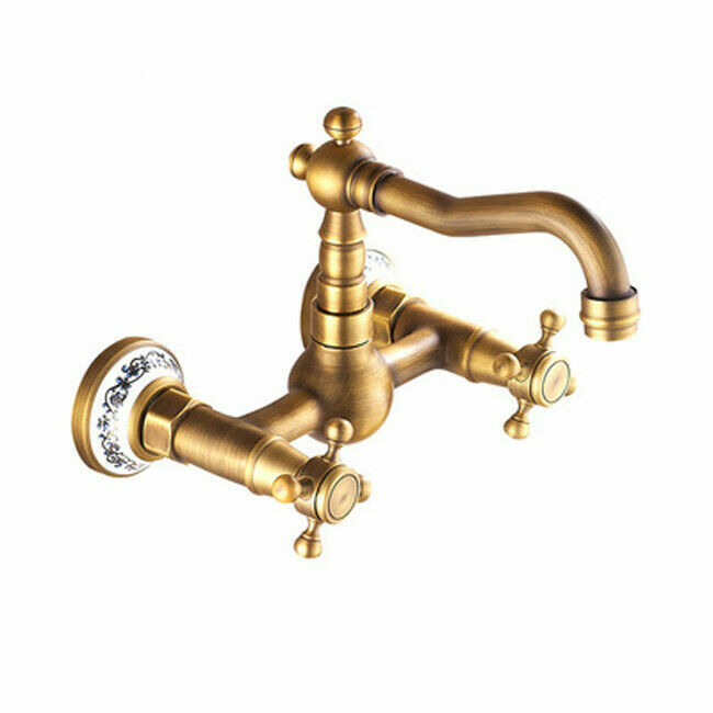Bathroom Faucet Brass Antique Tap Sink Kitchen Mixer Wall Mounted Ceramic US