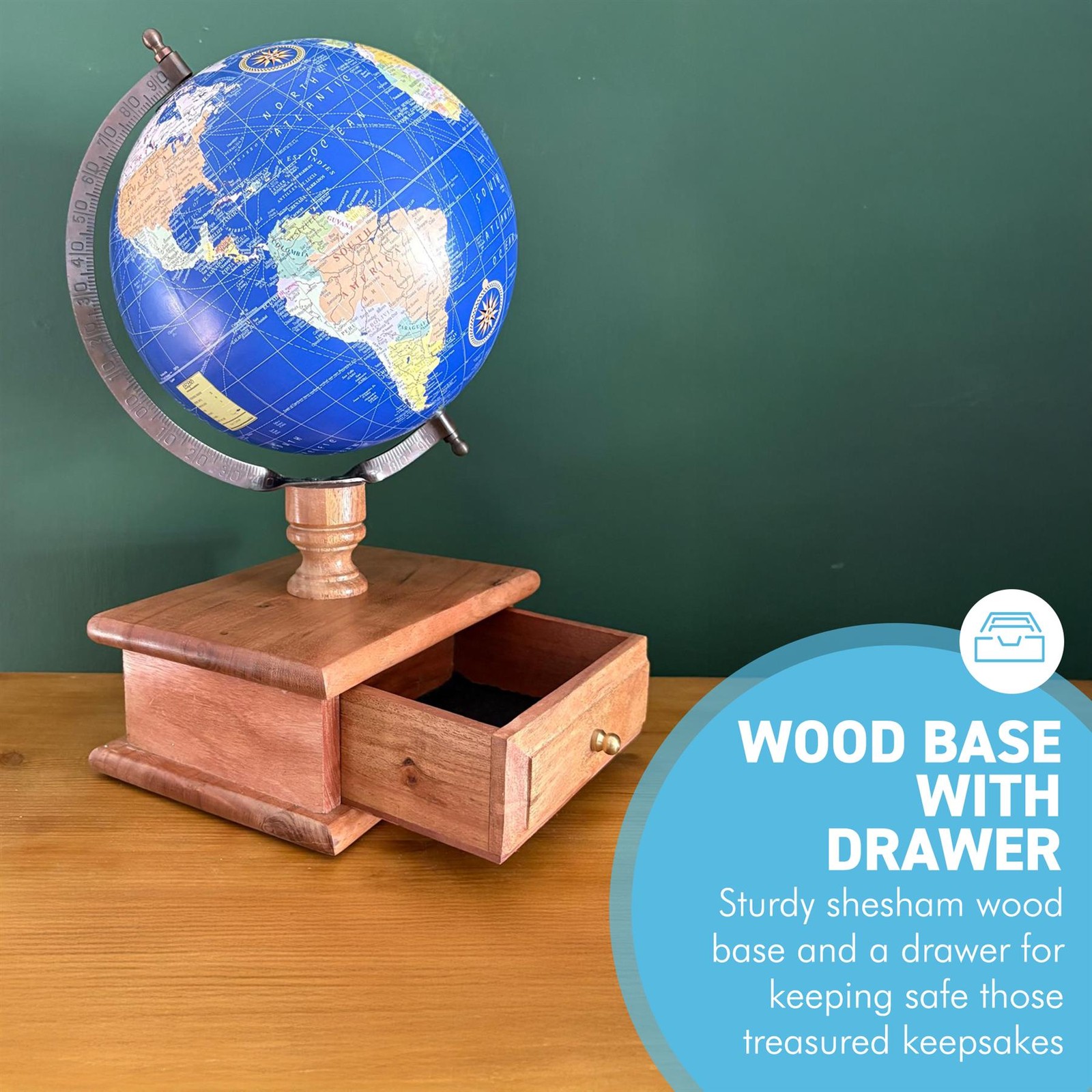 Globe with Wooden Base & Drawer