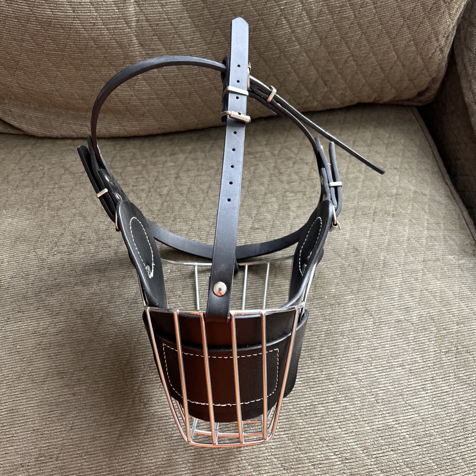 Large Dog Muzzle Leather Metal Wire Basket Adjustable for Pitbull German Shepard