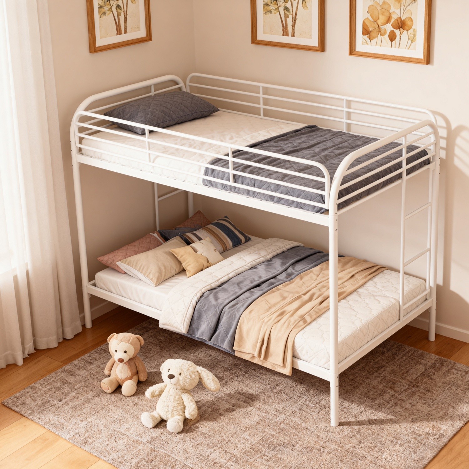Twin Over Twin Heavy Duty Metal Bunk Bed w/ 2 Ladders Safety Rail for Kids Teens