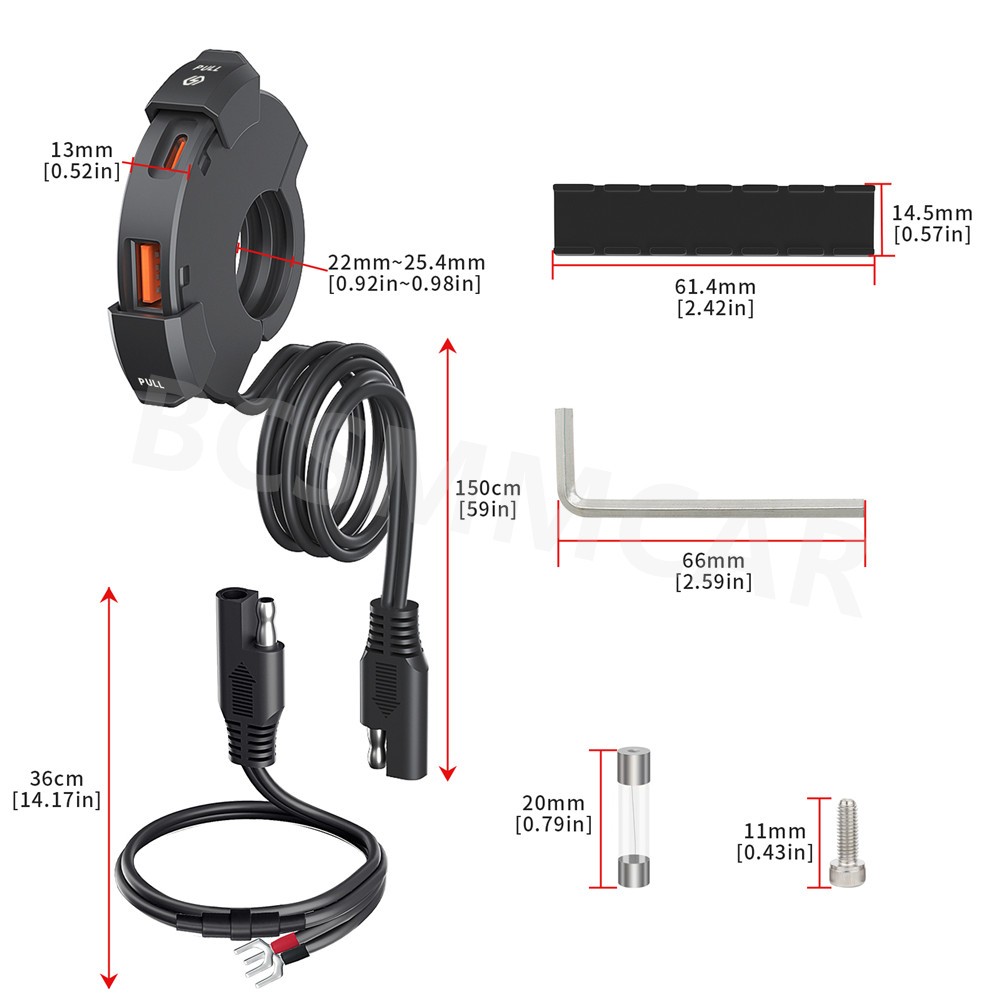 Motorcycle Handlebar Charger USB Type C Dual Ports Fast Charging Power Adapter