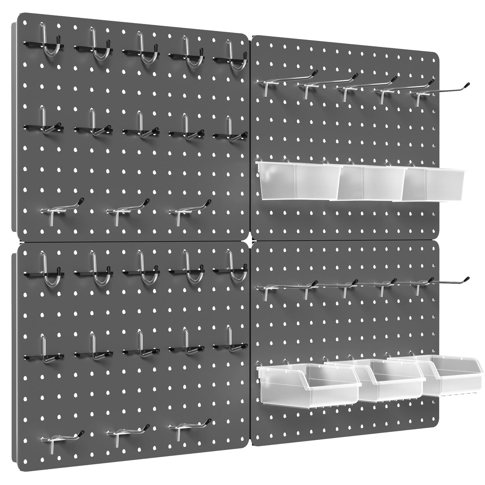 4 PCS Gun Gray Metal Pegboard Wall Organizer Panel With Hooks 12x16 Inch