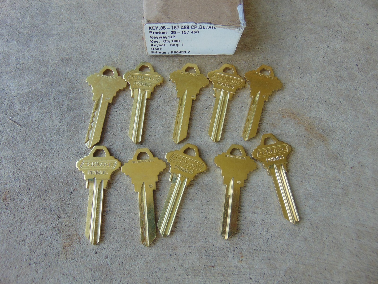 10  KEYS    PRIMUS SCHLAGE CP  KEYS UNCUT    LOCKSMITH