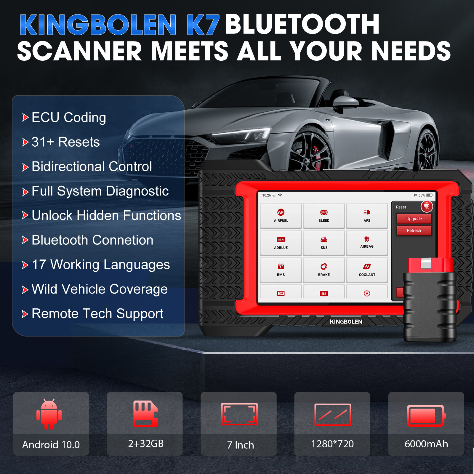 KINGBOLEN K7 PRO Car OBD2 Scanner Full System Diagnostic Tool ECU Key Coding
