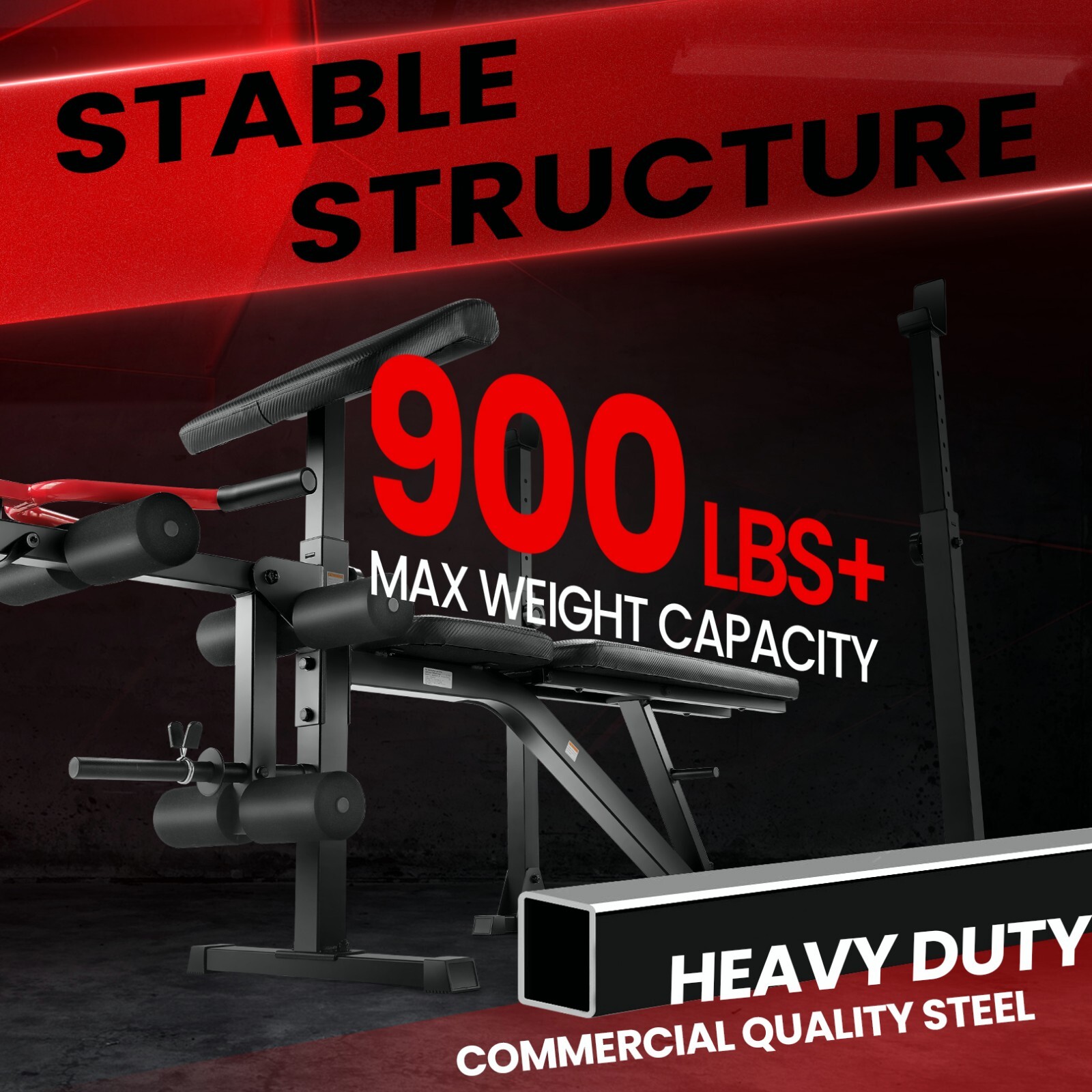 Adjustable Weight Bench, 900LBS Multi-functional Bench Press Set with Squat Rack