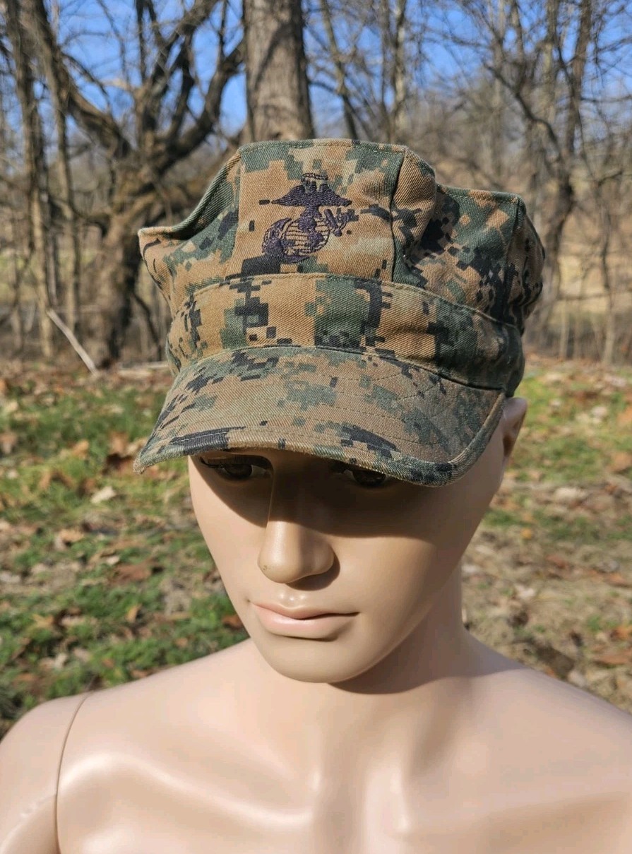 Large 2pc - US Marine Corps Woodland MARPAT Garrison Cover Cap Patrol Hat USMC