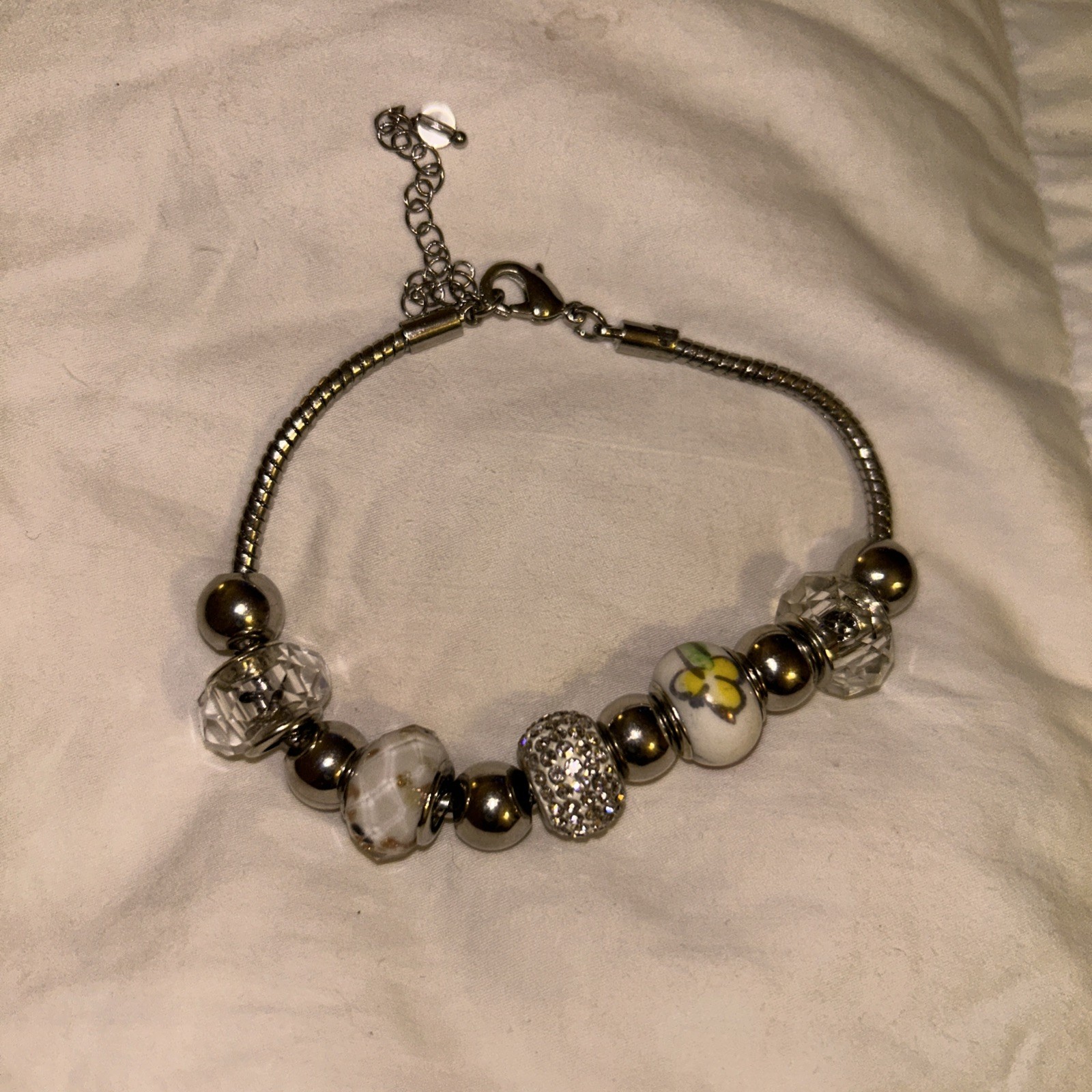 Artisan Glass Bear Bracelet Silver Color