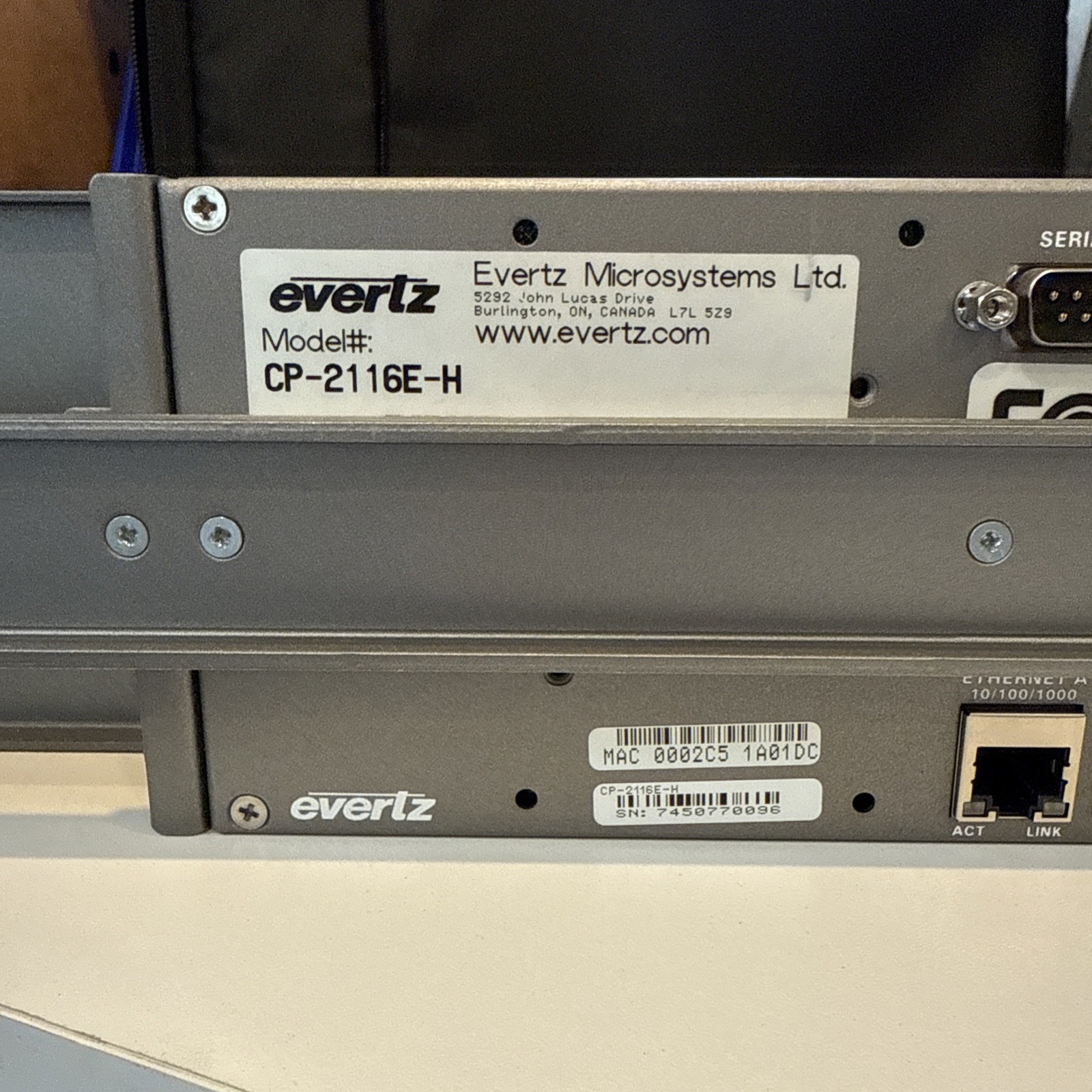 Evertz Microsystems LTD. CP-2116E System Control Panel, Touchscreen
