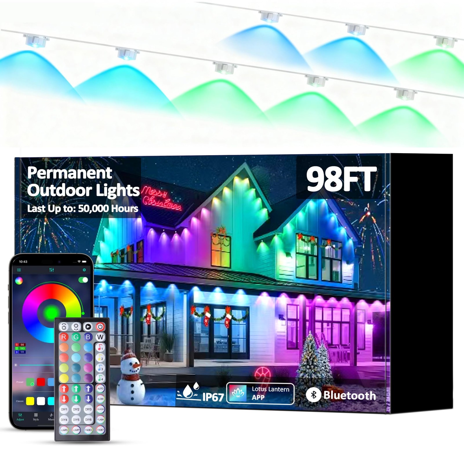 98FT Permanent Outdoor String Lights, RGB Multicolor Eaves Lights with APP & ...