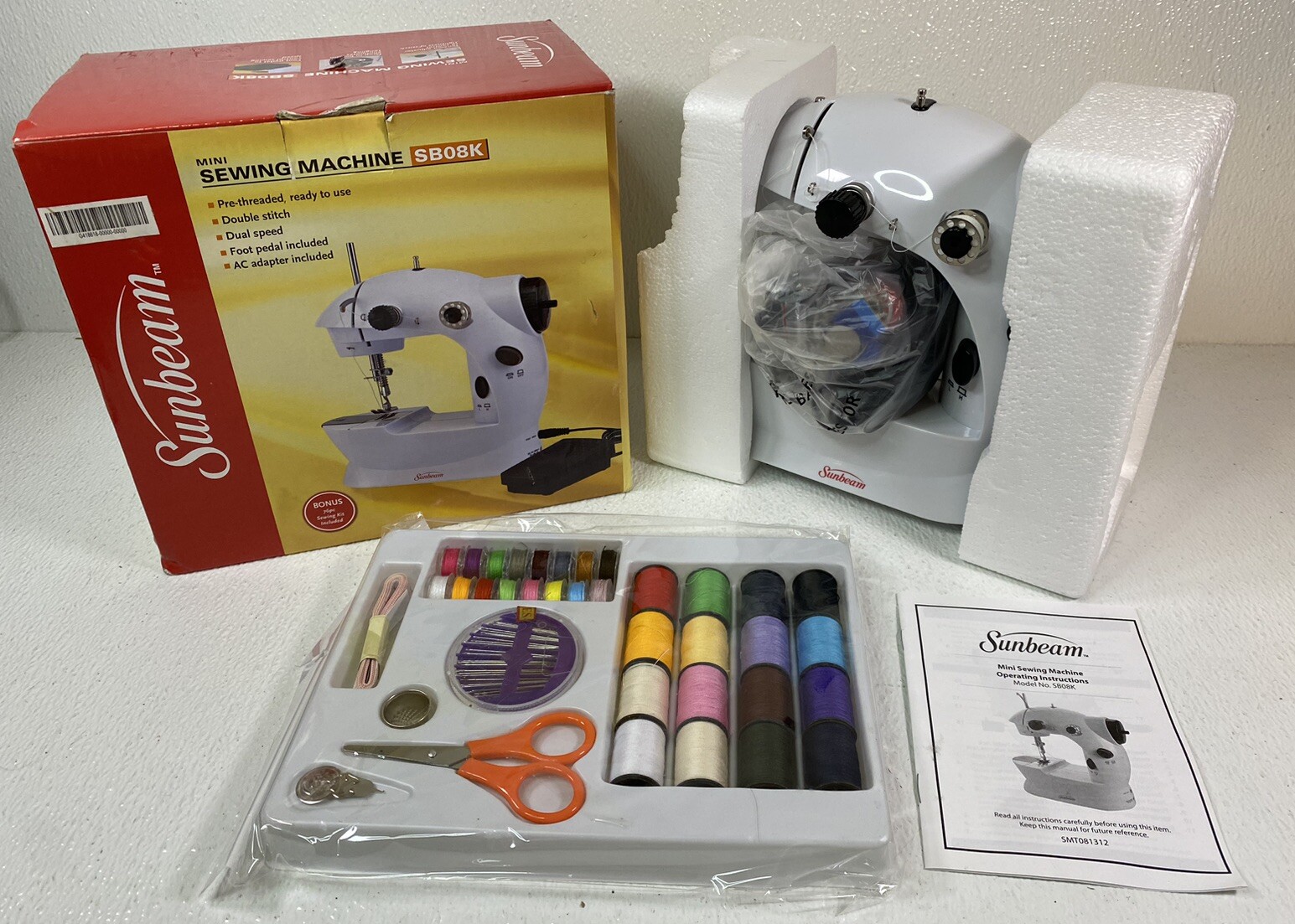 Sunbeam White Mini Sewing Machine With Foot Pedal Model SB08K White New Open Box