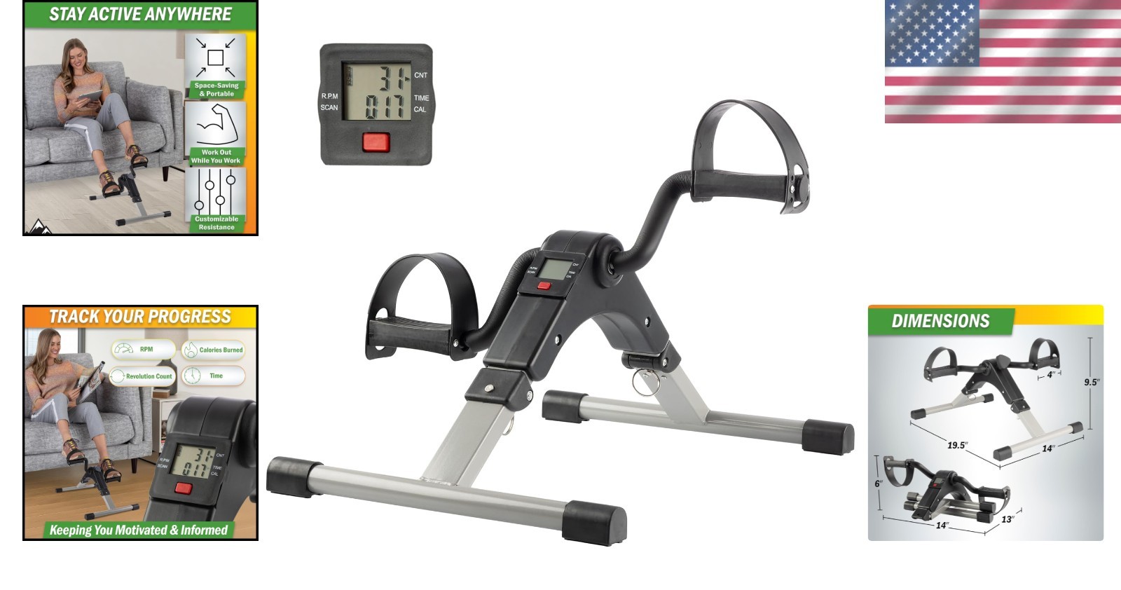 Portable Under Desk Pedal Exerciser – Adjustable Resistance with Digital Display