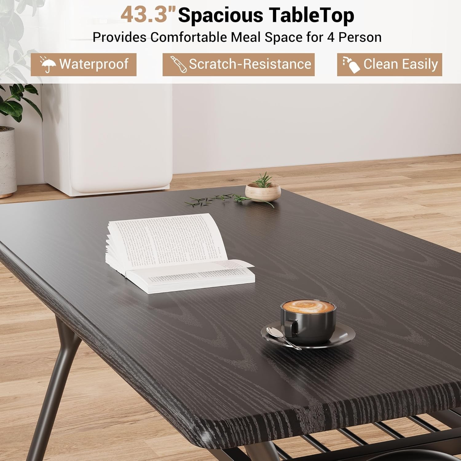 Perfect Space Solution, 4-Person Dining Set W/ Storage Rack, Grey Chair & Marble