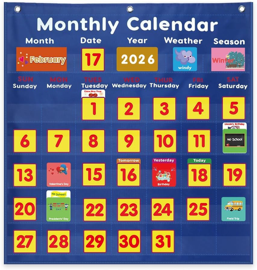 Daily Morning Board Monthly Calendar Pocket Chart Classroom,Monthly & Weather Po