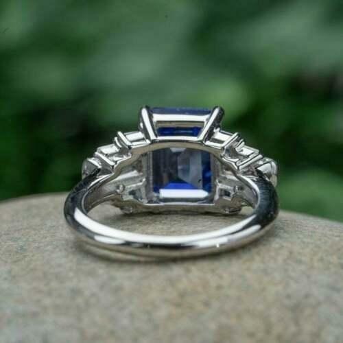 Lab-Created 3.90 Ct Emerald Cut Blue Sapphire Wedding Ring 925 Sterling Silver