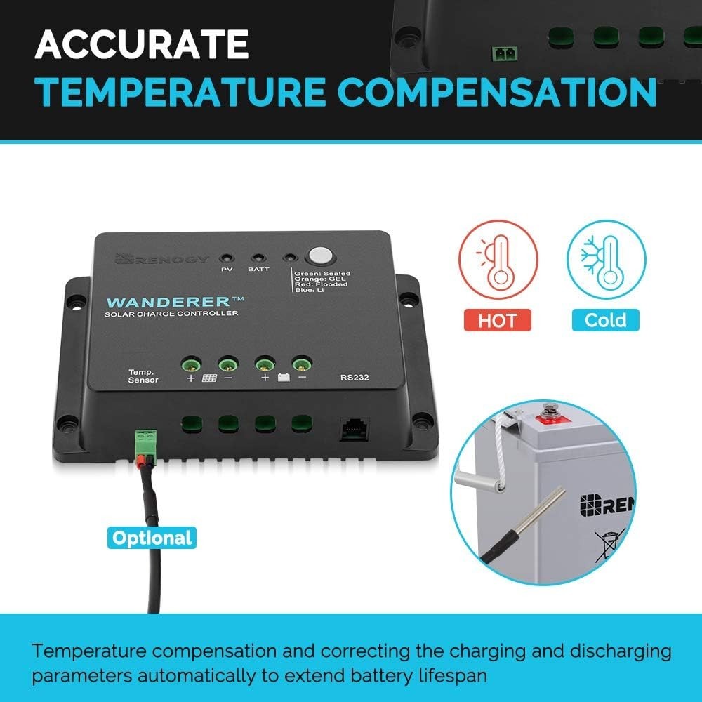 Wanderer Li 30A Negative Ground Solar Controller with Real-Time Bluetooth Alerts