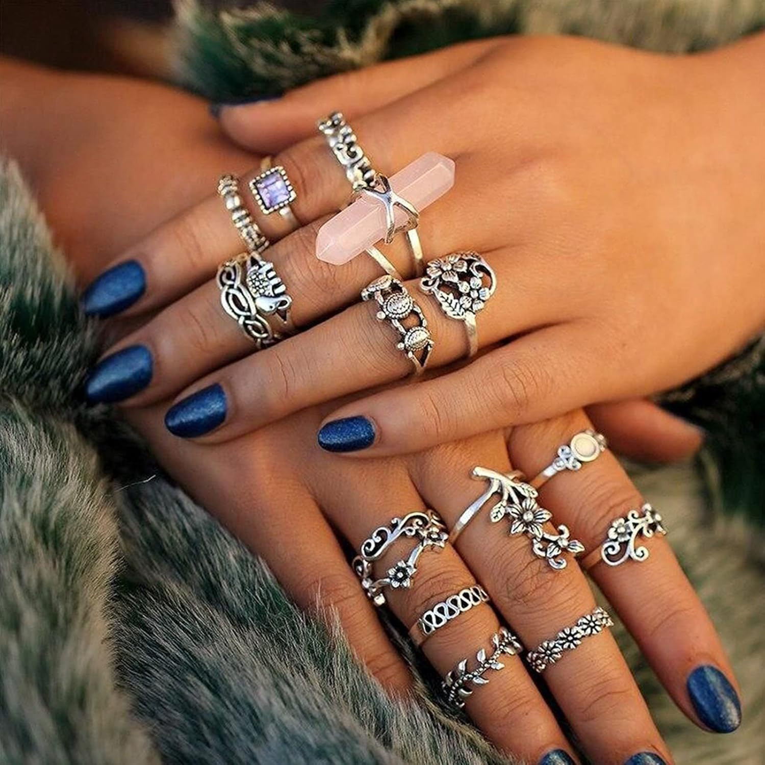 82 Pcs Vintage Silver Knuckle Rings Set for Women, Bohemian Stackable Joint F...