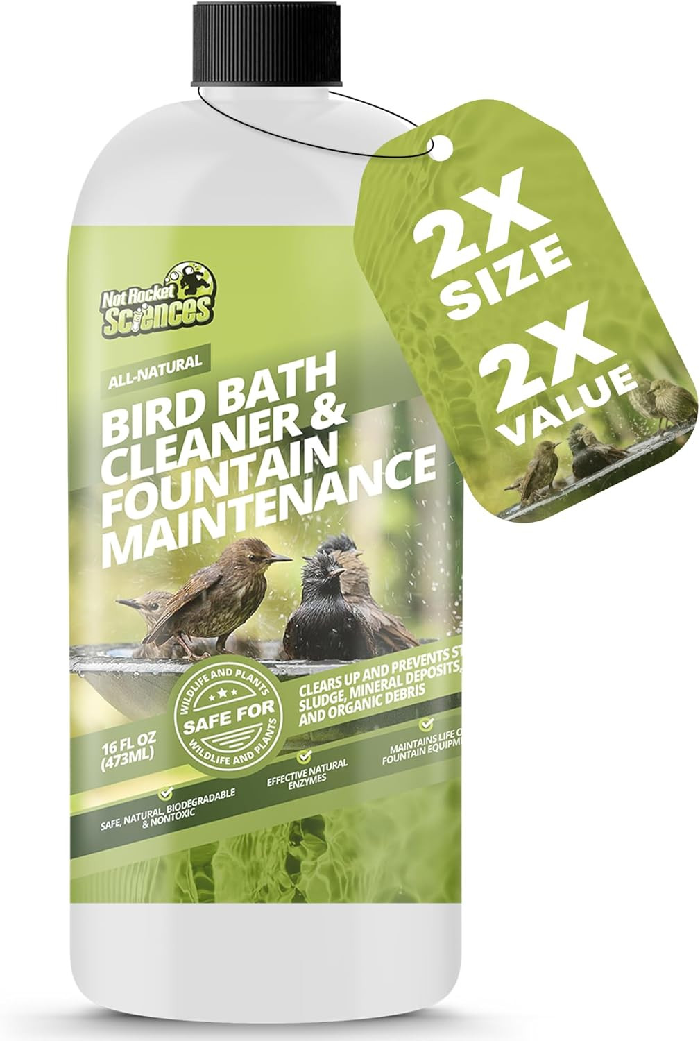 16Oz Bird Bath Cleaner, Cleans 80 Gallons of Water, Ideal Fountain Cleaner Safe