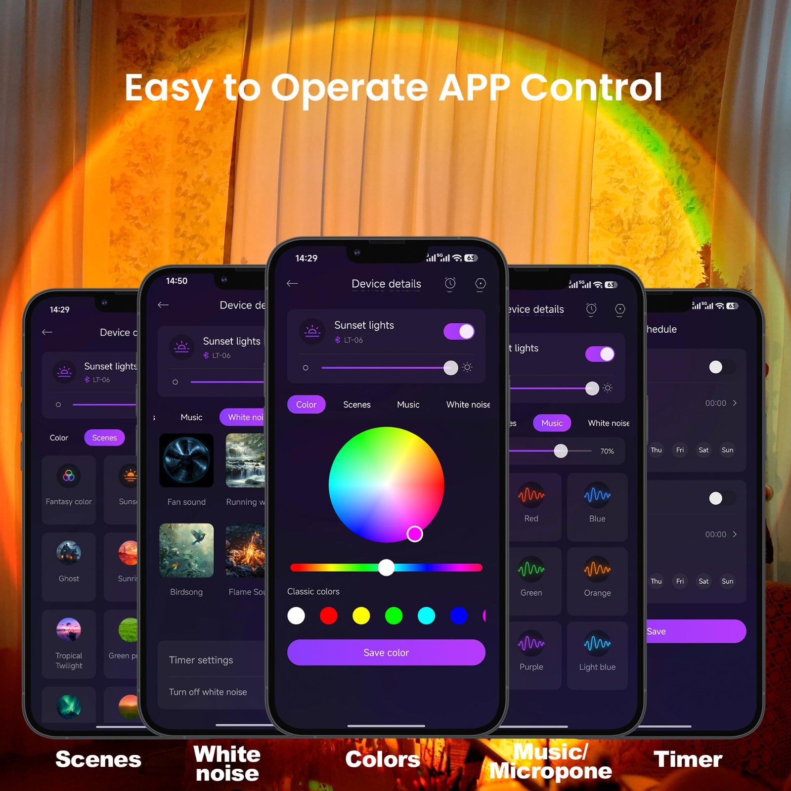 Sunset Projection Lamp - 21 Colors, 180° Rotation, APP & Button Control, Party D