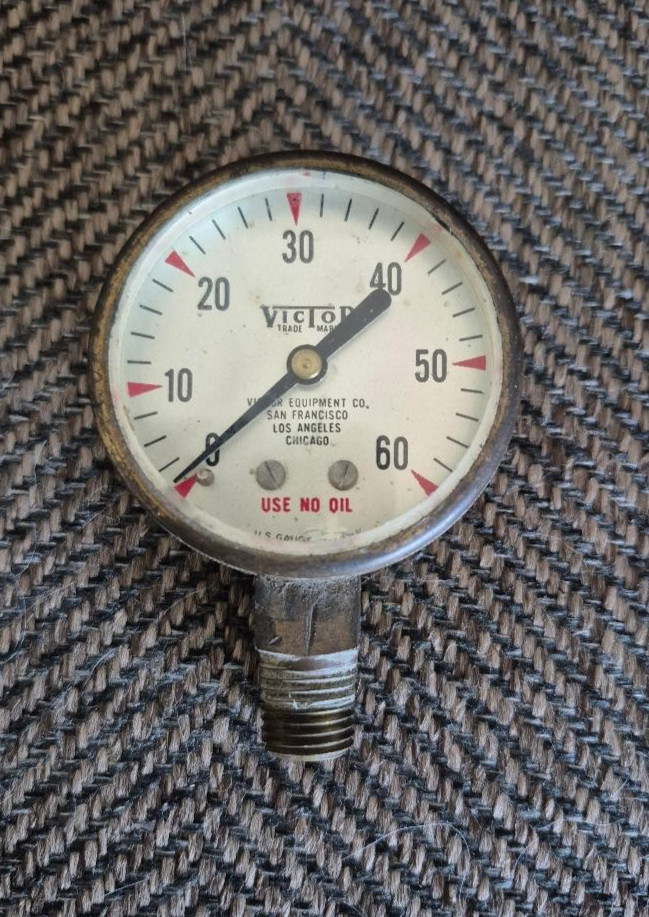 Vintage Brass Victor Air Gauge 2" 60lb Made in USA