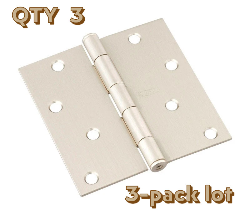 3-pack lot National Hardware N830-249 Satin Nickel Door Hinge 4" square corner