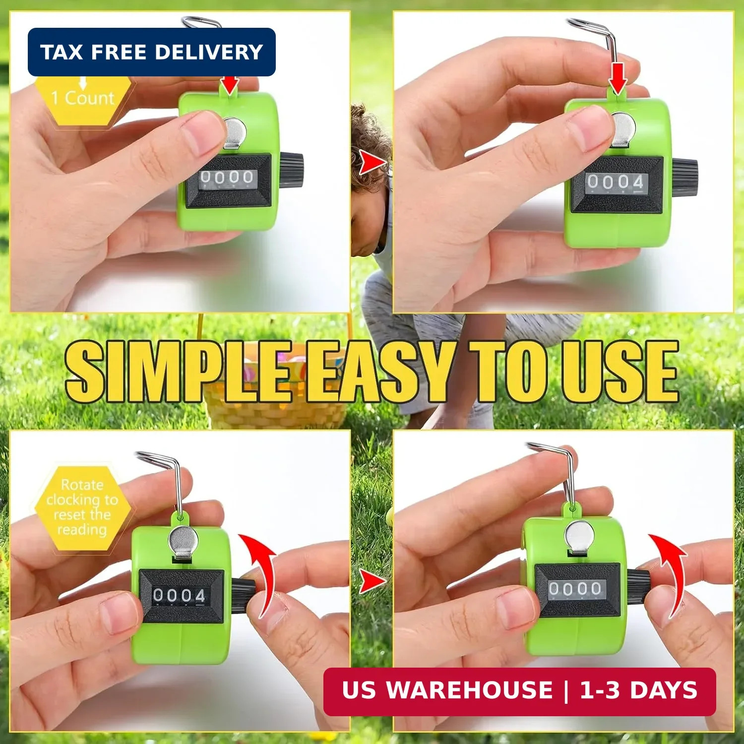 TOODOO 6 Pack Hand Tally Counter 4 Digit Mechanical Palm Clicker Plastic Hand He