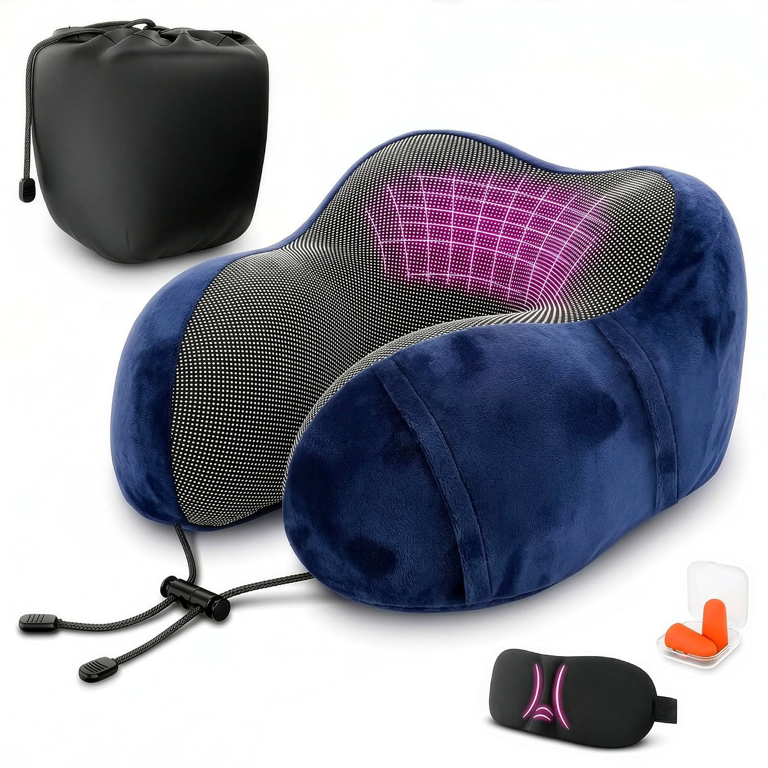 100% Memory Foam Neck Support Pillow with Adjustable Snap Buttons & Head Support
