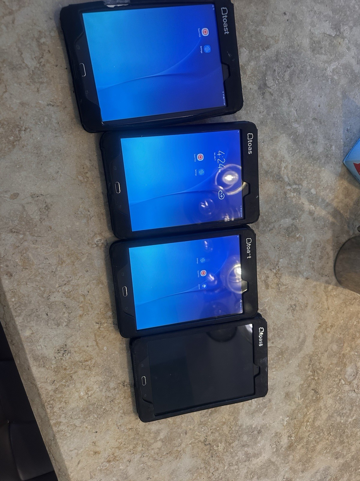 4 Toast Handheld server Terminals With Credit Card Reader (one Not Powering On)