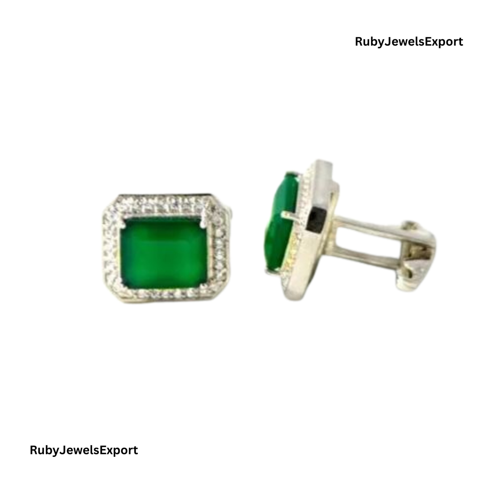 925 Sterling Silver Emerald Green Halo Cufflinks Men's Luxury Wedding Gift