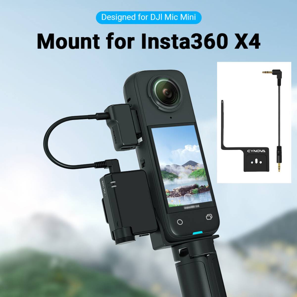 For Insta360 X4/X3/ONE X2 with DJI Mic Mini Mount Extension Bracket +Audio Cable