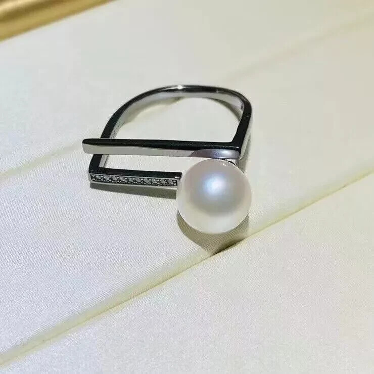 new AAAA 7-8mm  natural south sea pearl ring 925S can adjust
