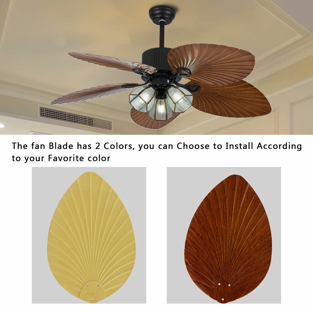 52'' Ceiling Fan w/ LED Light With Remote Control 5 Blades Tropical Palm Leaf