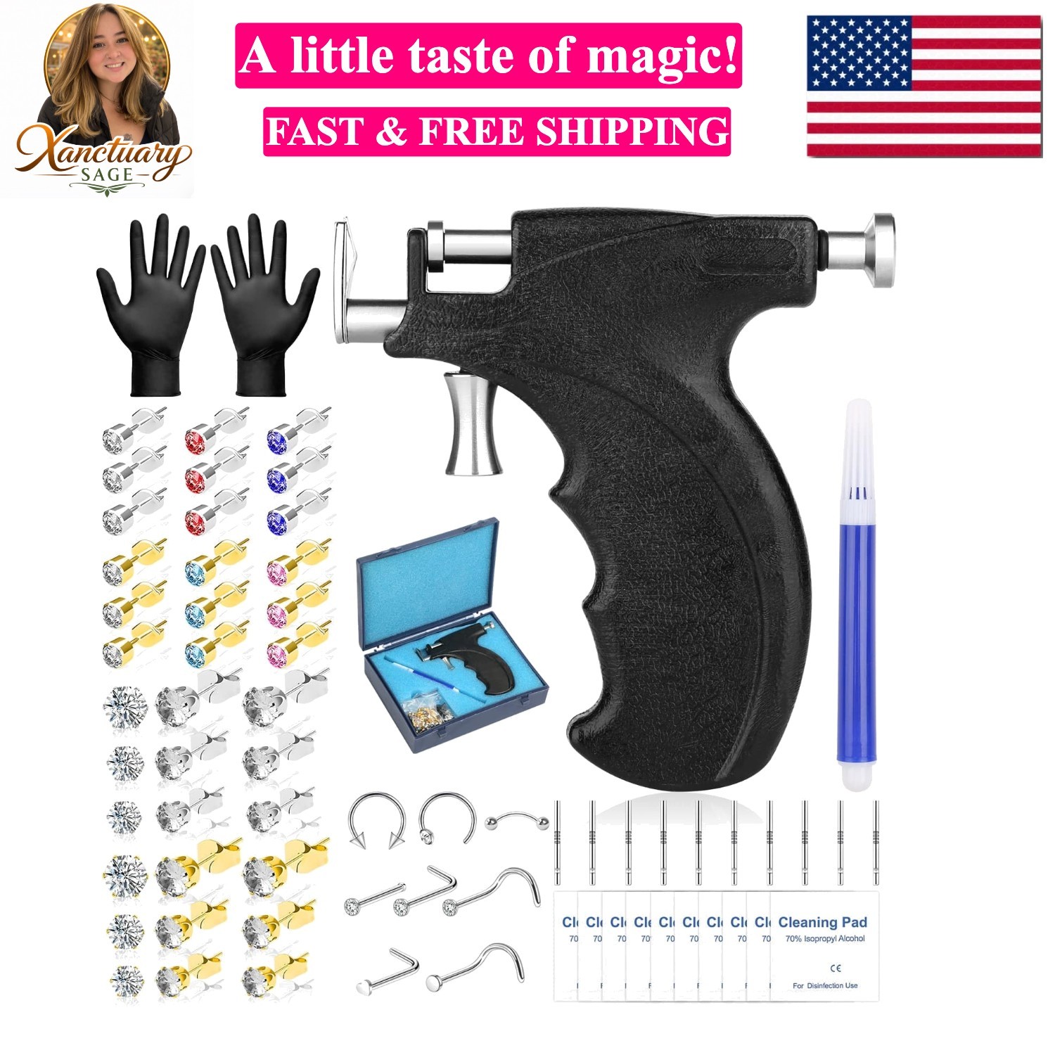 Professional Ear Piercing Gun Kit, Reusable Ear Piercing Machine with Colorfu...