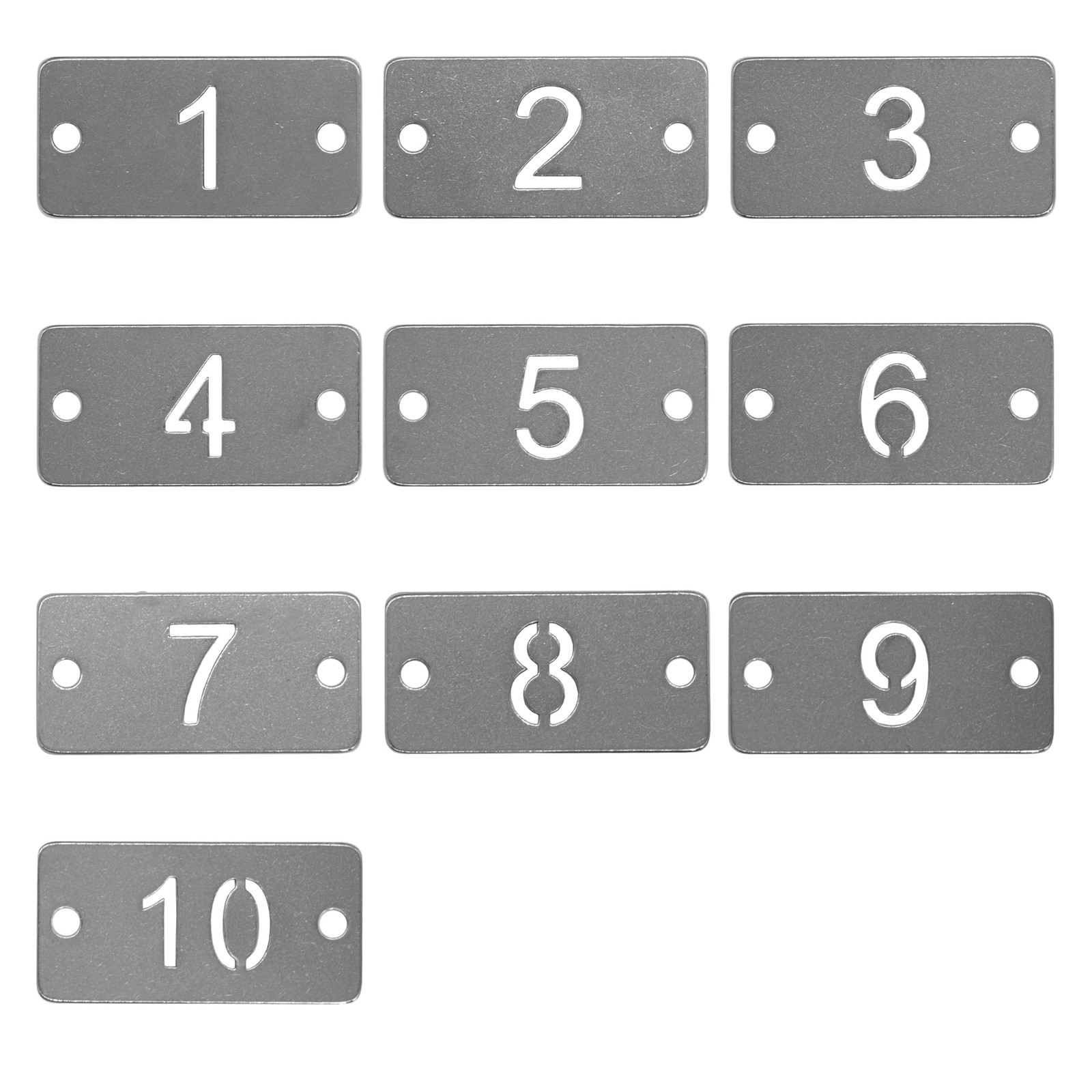 Rectangle Metal Hollowed Numbered Tags Stainless Steel Number Key Tags (1-10)