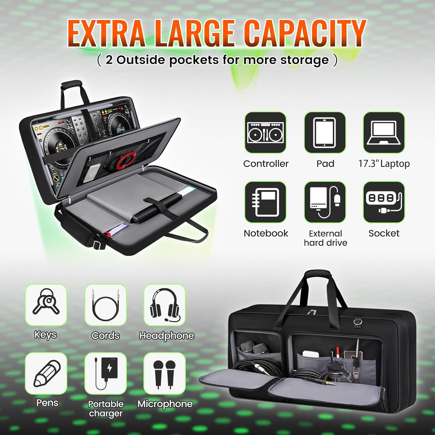 DJ Controller Case for DDJ FLX10 / 1000 / REV7 / FLX6, Padded Large Capacity DJ