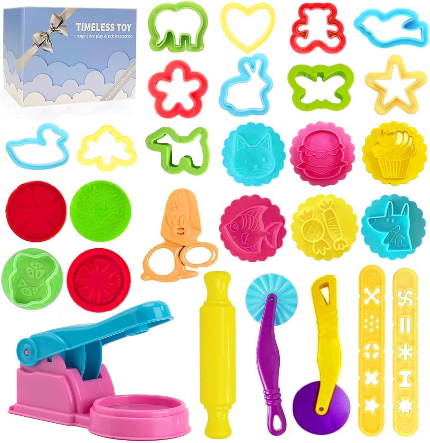 Dough Tools Play for Kids- Toy Accessories Include Stamps Cutter Scissor Roller