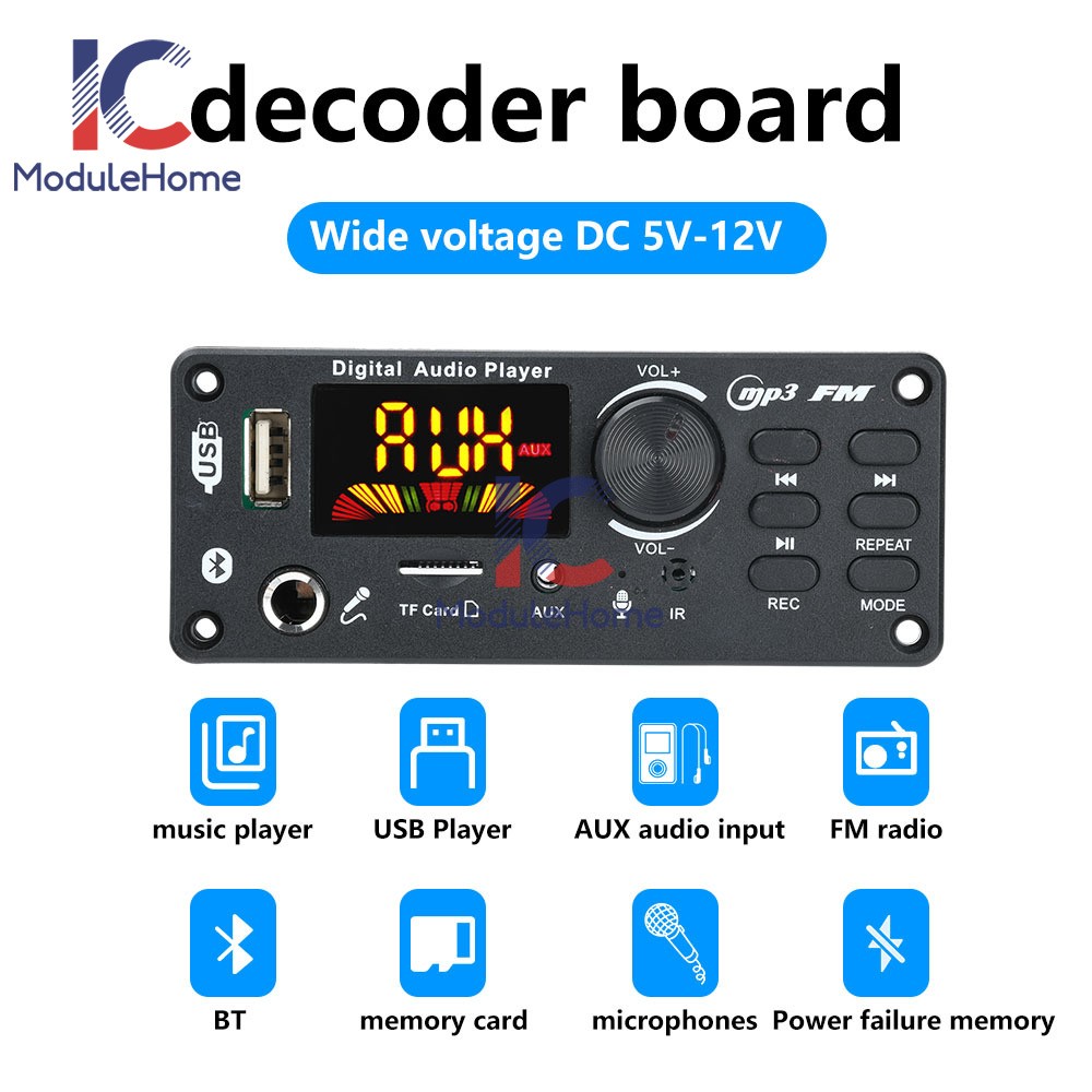 DC5-12V Bluetooth 5.0 Audio Lossless Decoding Board Music Playback 87.5-107.5MHz